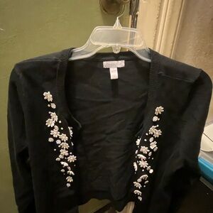 Charter Club Black Cardigan with White Floral Details